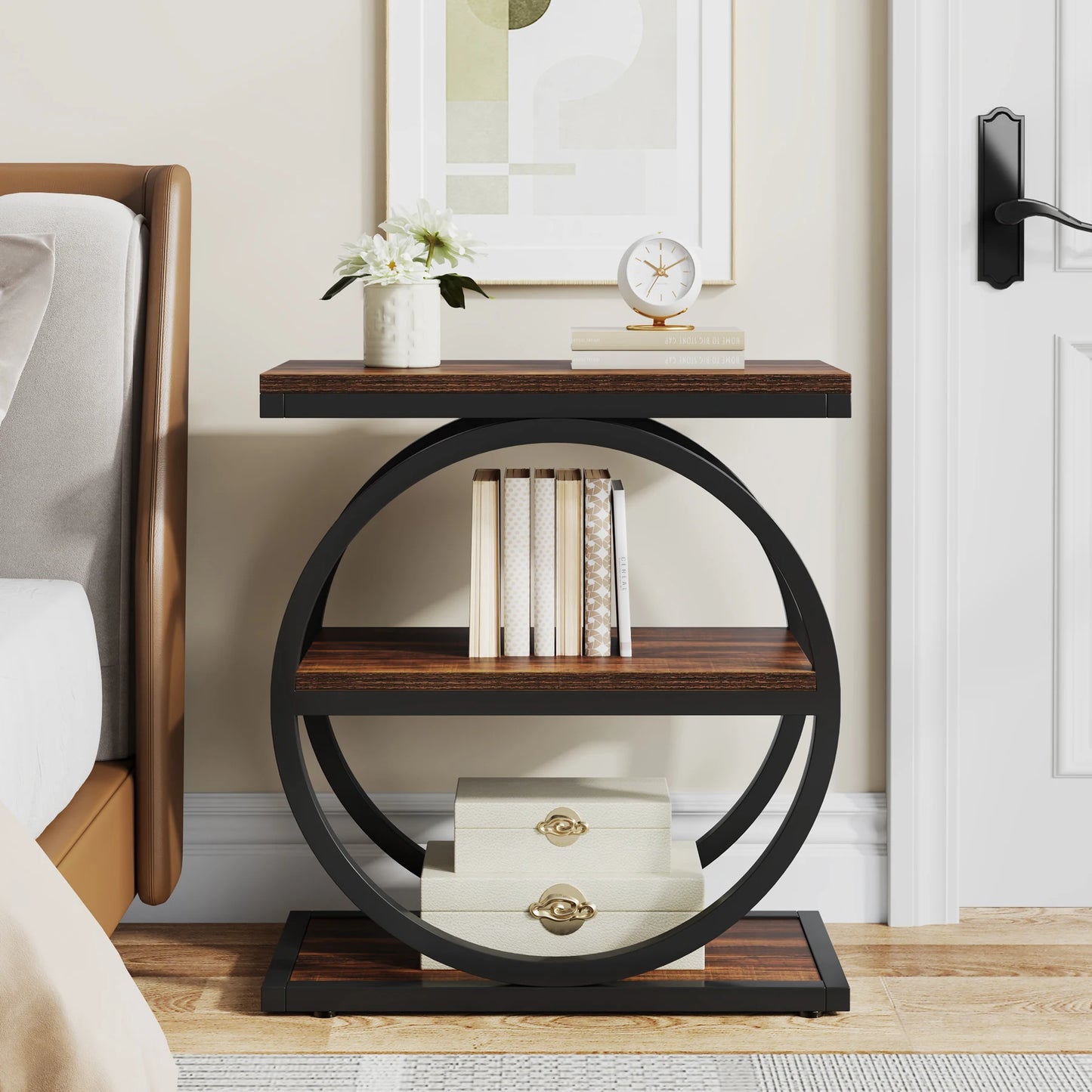 Narrow End Table With 3 Storage Shelves