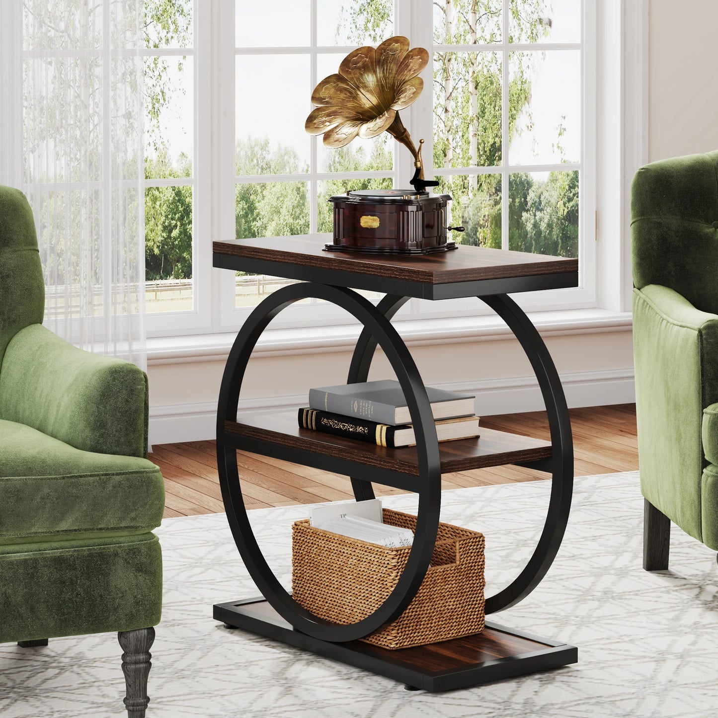 Narrow End Table With 3 Storage Shelves