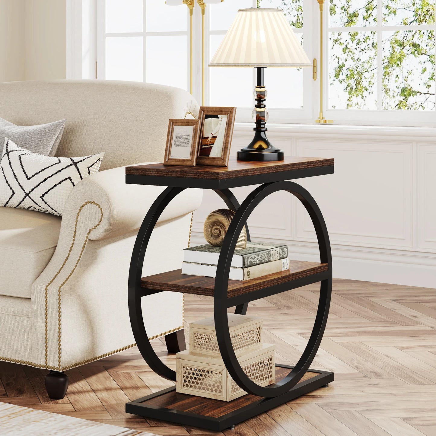 Narrow End Table With 3 Storage Shelves