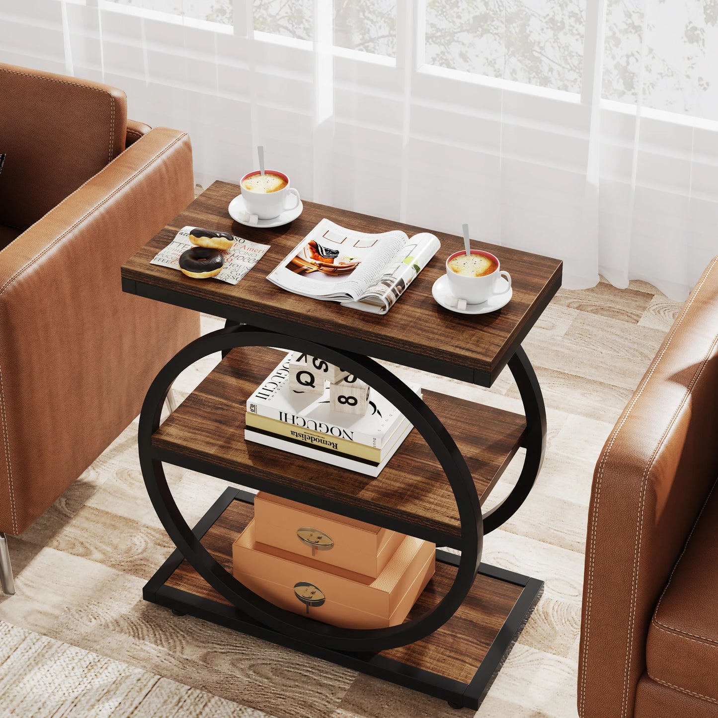 Narrow End Table With 3 Storage Shelves