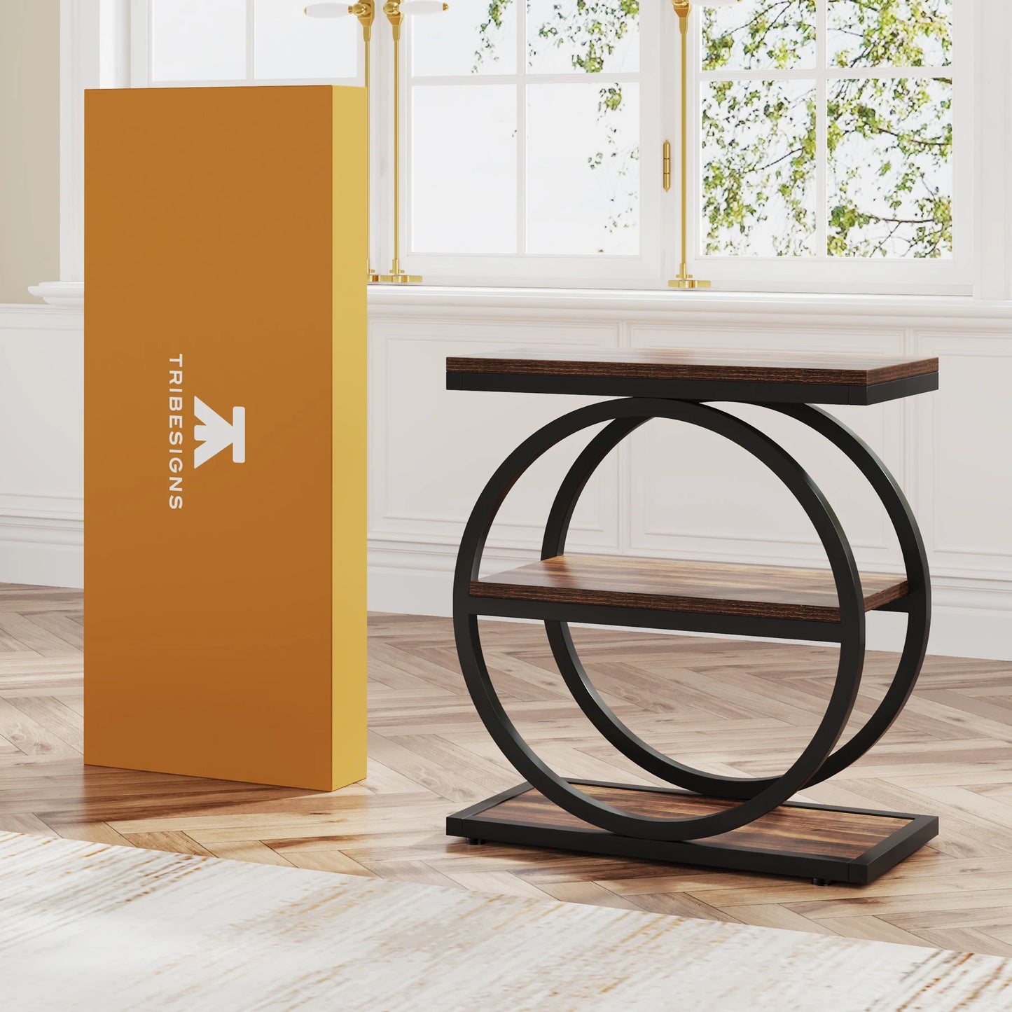 Narrow End Table With 3 Storage Shelves