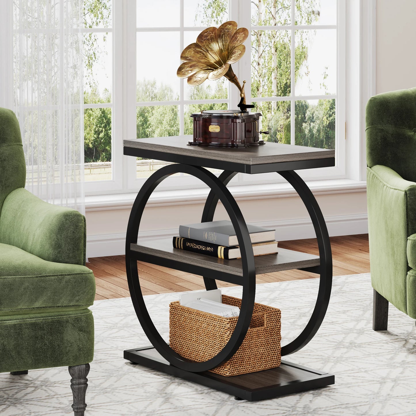 Narrow End Table With 3 Storage Shelves