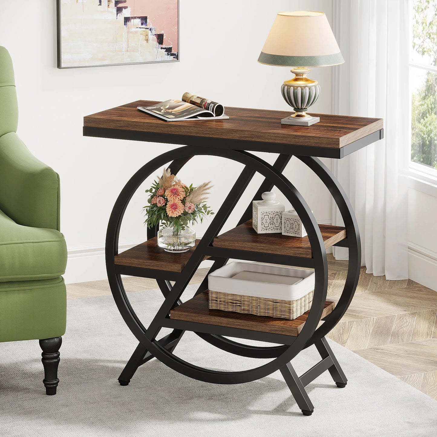 Narrow End Table With 3 Storage Shelves